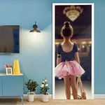 A.Monamour 3D Door Stickers for Interior Doors Little Girl Plays in the Ballet Holding Ballerina Shoes Vinyl Removable Self Adhesive Door Poster Wallpaper Mural Decals for Bedroom Bathroom 95 x 215 cm