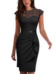 MIUSOL Women's Vintage Lace Cap Sleeve Cocktail Party Formal Wedding Guest Work Bodycon Dress (Small, Black)