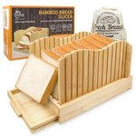 Ouvibor Bamboo Bread Slicer for Homemade Bread, Adjustable Width Bread Slicing Guides Foldable Compact Cutting Guide with Crumb Tray for Homemade Bread Bagels Cakes