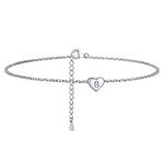 PROSILVER Sterling Silver Ankle Bracelet with Initials B Charms Teen womens Gift