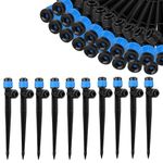 60 Pcs Water Irrigation Drippers, MSDADA Adjustable 360 Degree Fan Sprayer Irrigation Drip Drippers, Drip Irrigation Emitters with Stake, Watering System Accessories Fit for 1/4'' Hose(Blue)