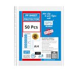 SPS A4 Size 50 Pcs 300 Micron Sheet Protectors, Transparent Document Sleeves, Leaf Sheet Clear Certificates, Waterproof 11 Holes Punched Ring Files Folder (A4, 300 Micron, Pack of 50)