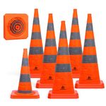 RoadHero 36 Inch [6 Pack] Collapsible Traffic Safety Cones, Multi Purpose Pop-up Cones with Reflective Collar for Road Safety, Orange Cones for Driving Training, Parking Lots