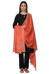 THE WEAVE TRAVELLER HANDLOOM Linen Zari Dupatta for Women and Girl With Pom Pom Edgings (Orange)