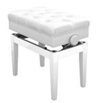 Symphony Adjustable Cushion Seat Piano Bench Stool with Storage - Polished White (FS311PWH)