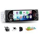 Single Din Car Radio Stereo with Wireless Carplay Android Auto, 5.1 inch IPS Touchscreen 1 Din Car Radio with Bluetooth 5.2 Mirror Link USB & Type-C AUX FM EQ SWC Backup Camera