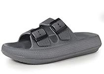 Men Women Cushion Foam Pillow Sandal Buckle Adjustable Slides House Bathroom Shower Shoes Dark Grey Men Size 7 8 Women Size 8 9