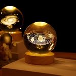 LINZOM 3D Crystal Ball Night Light for Kids with Wooden Stand, Solar System