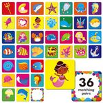 72 PCS Mermaid World Memory Matching Game, Marine World Matching Cards for Toddlers 36 Pairs Princess/Diamond/Animal Memory Cards Educational Toys for Preschool 4 5 6 Years Old