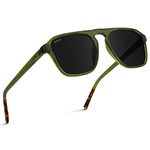 WearMe Pro Polarized Aviator One-Bridge Modern Square Mens Sunglasses, Emerald Green / Black Lens, One Size