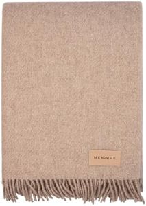 menique 100% Merino Wool Blanket MILAN 125x180 cm Beige, Thick Throw Blanket Plaid Extra Fine Fall Blanket