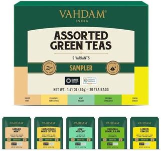 VAHDAM, Assorted Green Tea Bags Sampler (5 Flavors, 20 Ecofriendly Pyramid Tea bags) I Christmas 2024 Gift Ideas for Women & Men | Himalayan Green Tea Varieties | Gluten Free & Non GMO