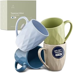 AEDEL - Set di 4 tazze da caffè [4 x 350 ml] | 4 tazze in ceramica in 4 colori – ideali per la propria cucina | Set di tazze da caffè moderno e unico | fatto a mano – tazza grande