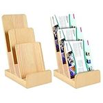 2 Pieces 3-Tier Pine Wood Literature Holder pamphlet display stand Trifold Brochure Organizer Flyer Holder Postcard Display and Countertop Wooden Display Stand Book Display for Magazine Pamphlet