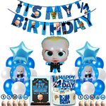 Party Propz Boss Baby Half Birthday Decorations Items Kit - 58Pcs Combo, Baby Boss Theme Half Birthday Decorations For Boys | Boss Baby Birthday Decorations | Boss Baby Happy Birthday Cake Topper