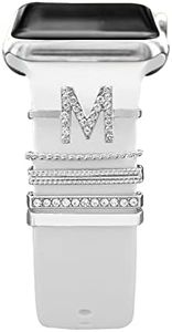 5Pcs Charms Pour Bracelet Apple Watch serie 7/8 45mm 41mm 44mm 40mm iWatch SE 6 5 3 2 Homme/Femme,Décorer Bijoux Métal Pour Fitbit versa/sens,Galaxy Watch 5/4 Accessoires Bracelet Sport Silicone M