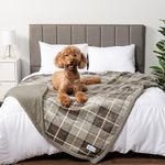 PetAmi Waterproof Dog Blanket for Bed, Couch, Sofa | Waterproof Dog Bed Cover for Large Dogs, Puppies | Checkered Sherpa Fleece Pet Blanket Furniture Protector | Reversible | 80 x 55 (Taupe)
