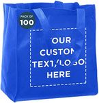 DISCOUNT PROMOS Custom Reusable Cloth Grocery Shopping Tote Bags - 100 Pack - Personalized Logo, Text - Foldable, Washable, Shopper Bag - Blue