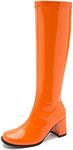 LIURUIJIA Orange Gogo Boots for Women Knee High Square Toe Block Heel Disco Costume Zipper Tall Boots 35