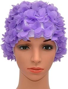 Medifier Lace Vintage Swim Cap Floral Petal Retro Style Bathing Caps for Women Rose (Purple)