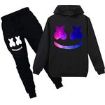 Silver Basic DJ Music Hoodie Kids Size Long Sleeve Top and Trousers Boys Sweatsuits Black A Smile 140