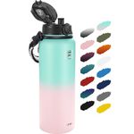 Fanhaw 40 Oz Insulated Stainless Steel Water Bottle with 1 Lid (Chug Lid) - For Outdoor, Women, Men | Leak & Sweat Proof with Anti-Dust Lid (Green Pink)