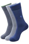 BALENZIA Men's Formal/Casual Striped Calf length, Crew length socks (Pack of 3 & Pack of 5) Multicolored (L.Grey,D.Grey,Navy, 3)