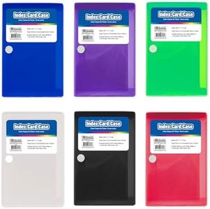 BAZIC Index Card Case w/ 5 Tab Divider 3"x5", Snap Closure Plastic Storage Case 100 Cards Capacity, Flash Card Holder Organizer, for Office, 6-Pack