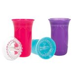 Nuby 3-Piece No-Spill Smart Edge 360 Cup with Touch Flo Easy Clean Silicone Rim, 10 Oz, Girl (Color May Vary)