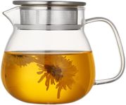 AddAcsaCi Premium Glass Tea Pot 500ml Round Shape, Stainless Steel (500ml Round)