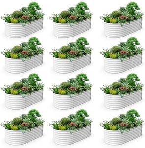 A ANLEOLIFE 12-Set 8X4X2 ft Galvanized Raised Garden Bed Kit, Oval Metal Deep Root Planters for Outdoor Plants, Antique White