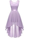 BeryLove Wedding Dress Floral Lace Chiffon Sleeveless Hi-Lo Prom Cocktail Swing Dress for Women CBLP7035LavenderS