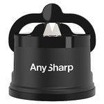 AnySharp Knife Sharpener, Hands-Free Safety, PowerGrip Suction, Safely Sharpens All Kitchen Knives, Ideal for Hardened Steel & Serrated, World's Best, Compact, One Size, Black