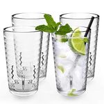 ALIMOTA Plastic Glasses 385ml Stackable Set of 4, Dishwasher Safe Tumblers Cups Acrylic Drinking Glasses, Water Juice Cocktail Glasses Camping Portable Cups Picnics BBQ’s Parties and Everyday Use (Clear)