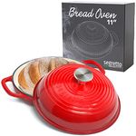 Segretto Cookware Enameled Cast Iron Bread Pan with Lid, 11” Red Bread Oven Cast Iron Sourdough Baking Pan, Dutch Oven for Bread, No Seasoning Needed