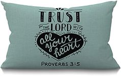 Smooffly Bible Christian Quote Throw Pillow Cover,Biblical Trust in The Lord with Your Heart Jesus Testament Scripture Proverbs Cotton Linen Cushion Cover Sofa Armchair Bedroom Livingroom 12x20 Inch