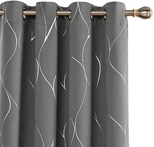 Deconovo Blackout Curtains Living Room 2 Panels, Silver Foil Wave Print Room Darkening Patio Door Curtains, Thermal Insulated Bedroom Curtain Kids, 52W x 72L Inches, Set of 2 Panels, Light Grey