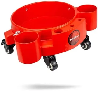 Maxshine 5 Gallon Rolling Bucket Dolly - Heavy-Duty With 5 Wheels, 2 Locking Casters, Organizer for Cleaning Compounds & Brushes - Detailing Accessory & Supplies - Red