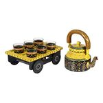 Terosa Royale Kettle Set Iii With 6 Glasses & Holder Handicraft Decorative Tea Coffee Set, 1000 milliliter