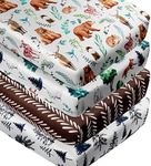 4 Pack Woodland Forest Animals Wood Neutral Unisex Fitted Baby Crib Sheets Set for Baby Boys or Girls