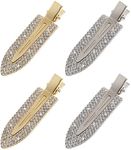 MADHOLLY 4pcs Rhinestone No Bend Hair Clips - Metal Shiny Styling Diamond Cut Pin Clip No Dent No Crease Hair Clips Bling Curl Pin Barrette Small Gifts for Women Girl Makeup, Silver & Gold