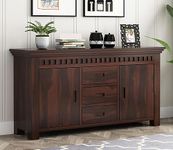 Budhakish Furniture Wooden Sideboard Cabinet for Living Room, Drawing Room, Office & Lounge, Material: Solid Sheesham Wood, Storage Type: 2 Doors & 3 Drawers, Finish: Walnut