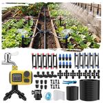 Deepoter 165FT Drip Irrigation System Kit with Smart Watering Timer, Automatic Watering System with 3 Adjustable Nozzle Types (Spray/Bubbler/8-Hole), IP55 Timer with Rain Delay for Garden