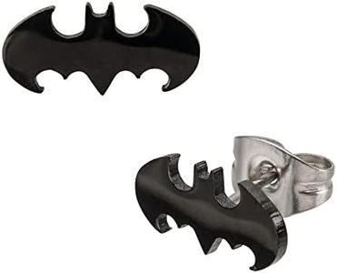 DC Comics Officially Licensed Hypoallergenic Batman "The Dark Knight" Cut Stainless Steel Stud Earrings, Unisex, One Size, One Size, Stainless Steel