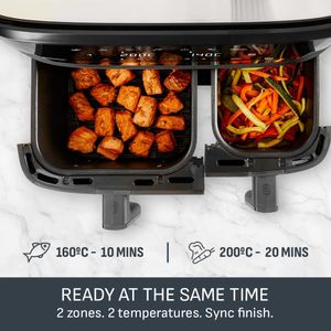 Tefal Easy Fry Dual Zone Digital Air Fryer, 8.3L – 2 Drawers, 8-in-1, Non-Stick, Black