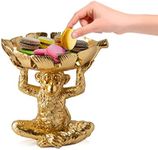 Adorable Monkey Decorative Bowl – Detailed Resin Sculpture w/Split Leaf Dish for Snacks, Nuts, Candies & More – Modern Decor Golden Finish for Keys or Jewelry