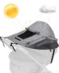 MOXTOYU Pram Sunshade Cover with Viewing Window for Strollers, UV Protection Universal Buggy Sun Shade, Windproof Waterproof Pram Sun Shade Cover, Easy to Install, Grey