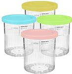 Ice Cream Containers Replacement Pints and Lids 24oz for Ninja Creami Compatible with NC500 NC501 Deluxe BPA-Free Dishwasher Safe Airtight Leaf-Proof 4 Pack Pink Green Blue Yellow