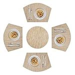 5PCS Round Placemats Wedge Place Mats Sets with Centerpiece Round Table Mats, ZOXILEN PVC Polyester Heat Resistant Non-Slip Placemats for Dining Table(Beige)