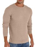 Hisir Men's Winter Cable Knit Jumpers Casual Crew Neck Warm Long Sleeve Pullover Sweater Tops for Men (Khaki, M)